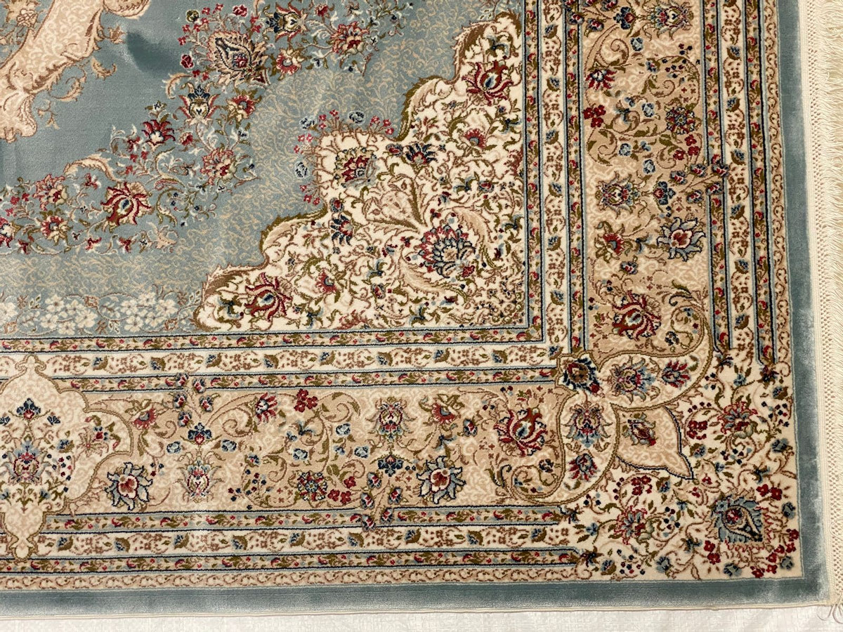 5x8 Blue and Ivory Turkish Antep Rug