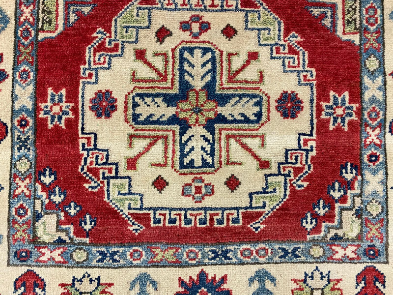 3x10 Red and Ivory Kazak Tribal Runner