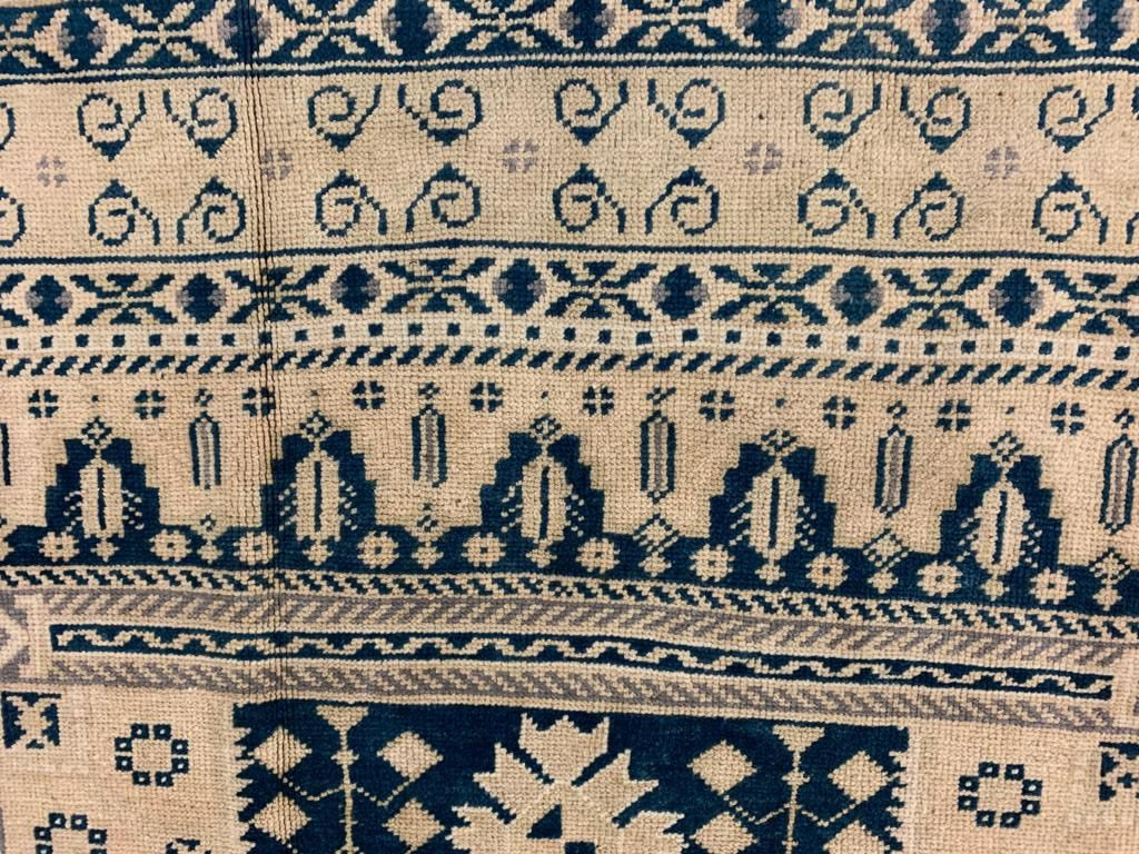 5x9 Ivory and Navy Turkish Tribal Rug