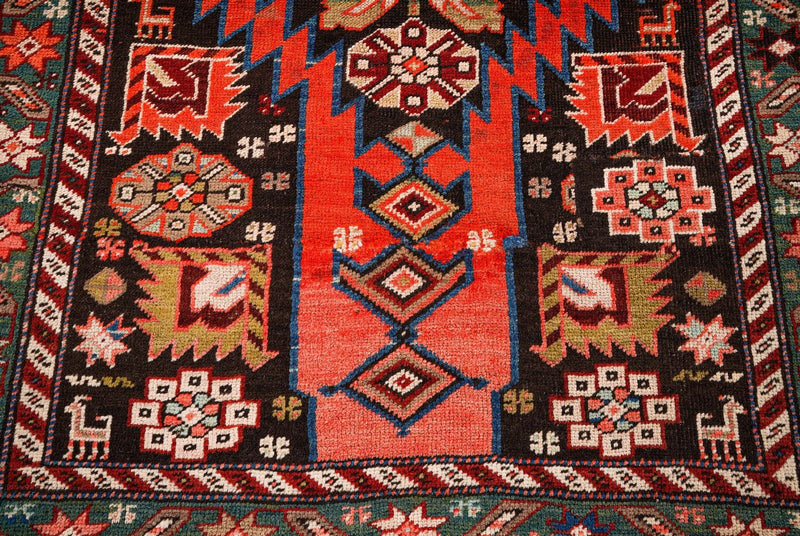 3x9 Red and Blue Kazak Tribal Runner