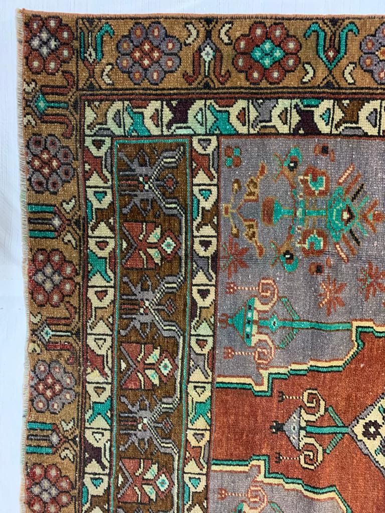 4x8 Purple and Brown Turkish Tribal Runner