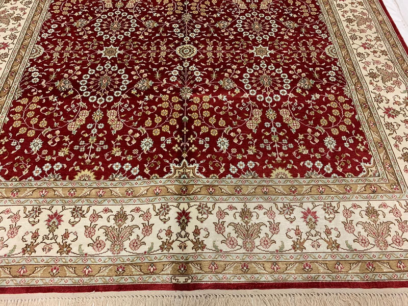 5x8 Red and White Turkish Silk Rug