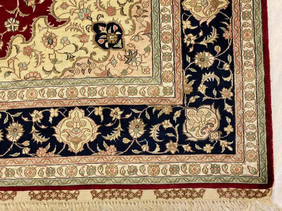 5x8 Red and Navy Turkish Silk Rug