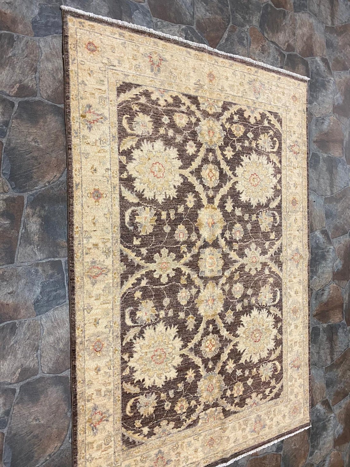 4x6 Brown and Ivory Turkish Oushak Rug