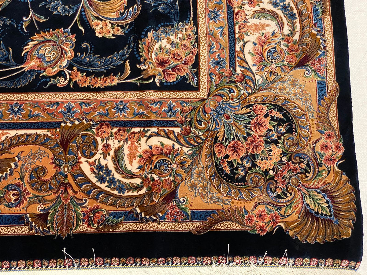 6x10 Navy and Ivory Turkish Antep Rug