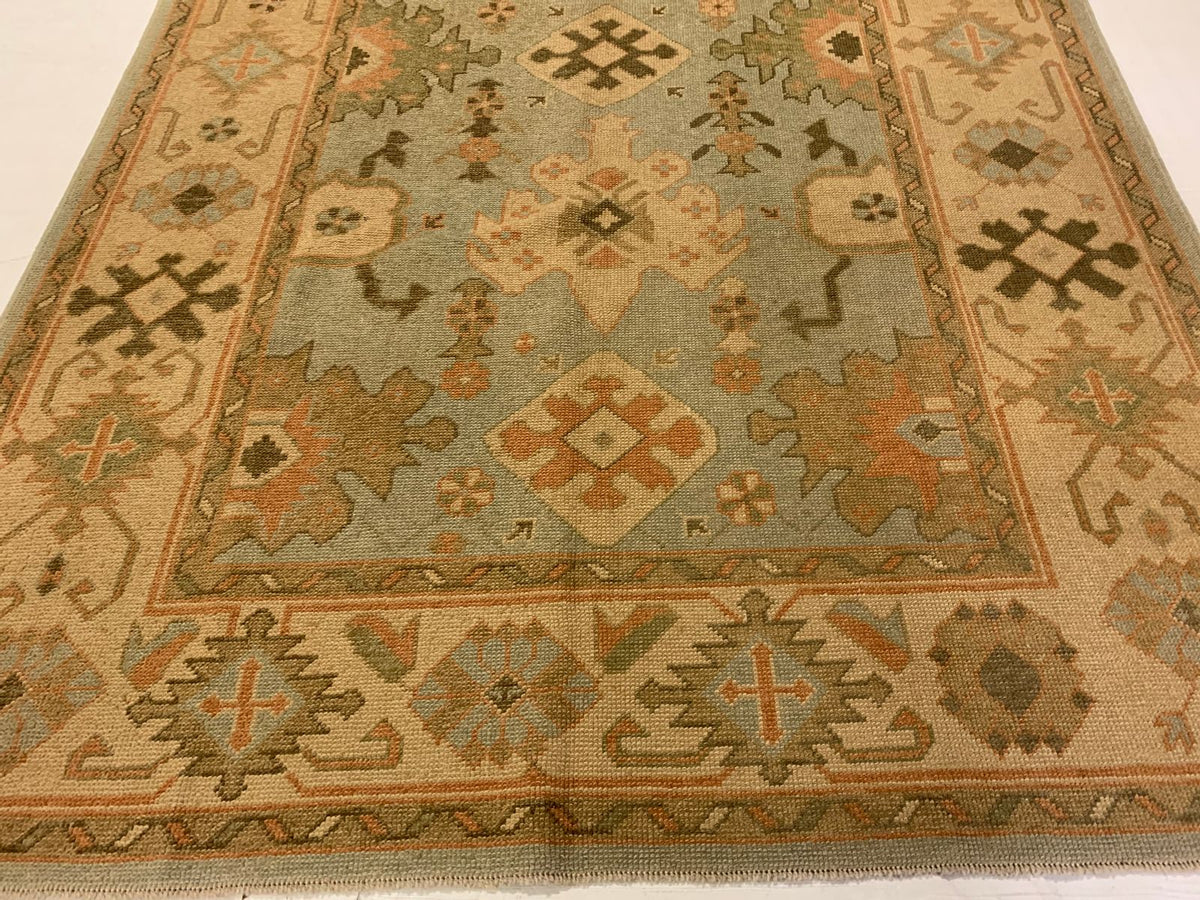 7x10 Blue and Beige Turkish Oushak Rug