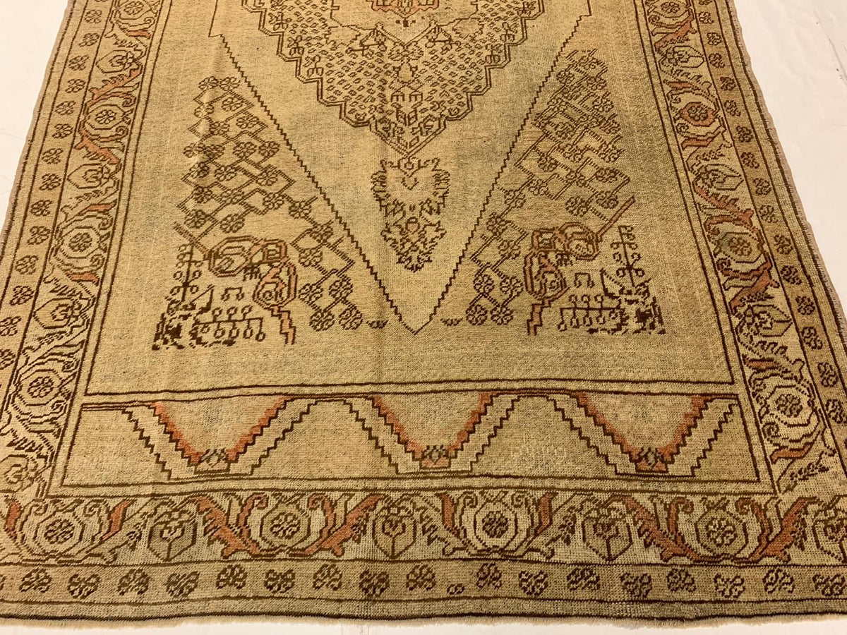 6x10 Ivory and Ivory Turkish Tribal Rug