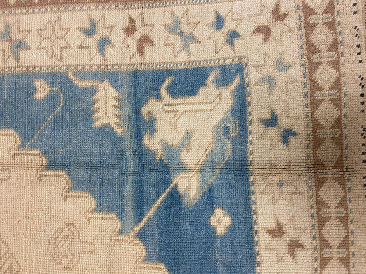 Vintage Handmade 5x8 Blue and Beige Anatolian Turkish Tribal Distressed Area Rug