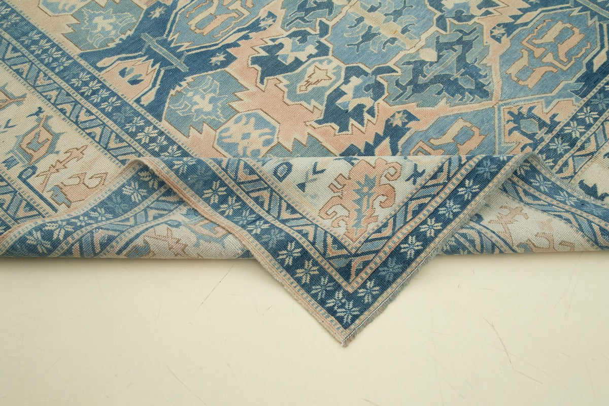 6x6 Blue and Ivory Turkish Tribal Rug