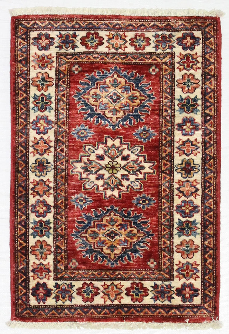 Vintage Handmade 2x3 Red and Ivory Anatolian Caucasian Tribal Distressed Area Rug