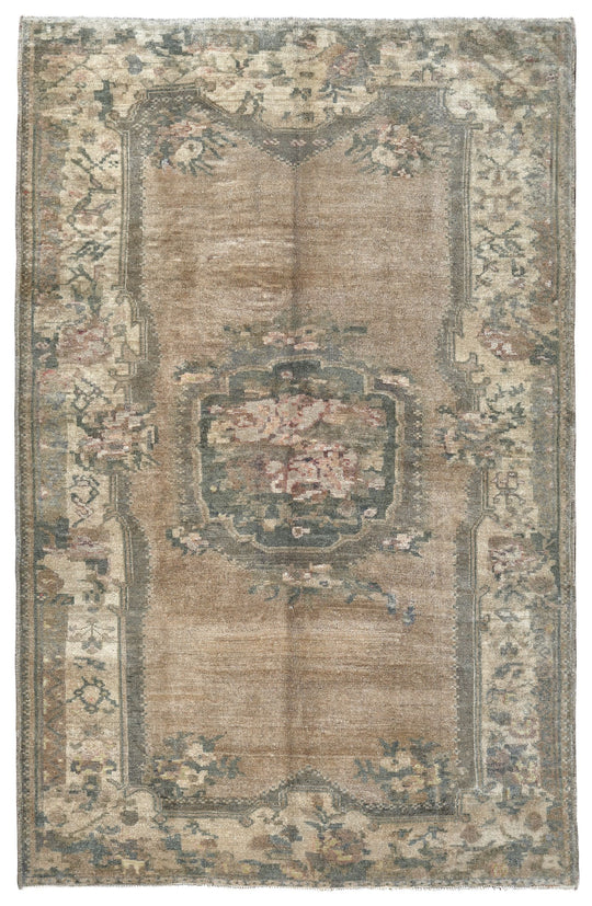 5x8 Gold and Green Turkish Tribal Rug