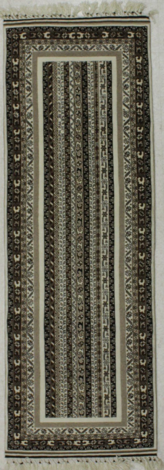 3x8 Brown and Ivory Turkish Tribal Rug