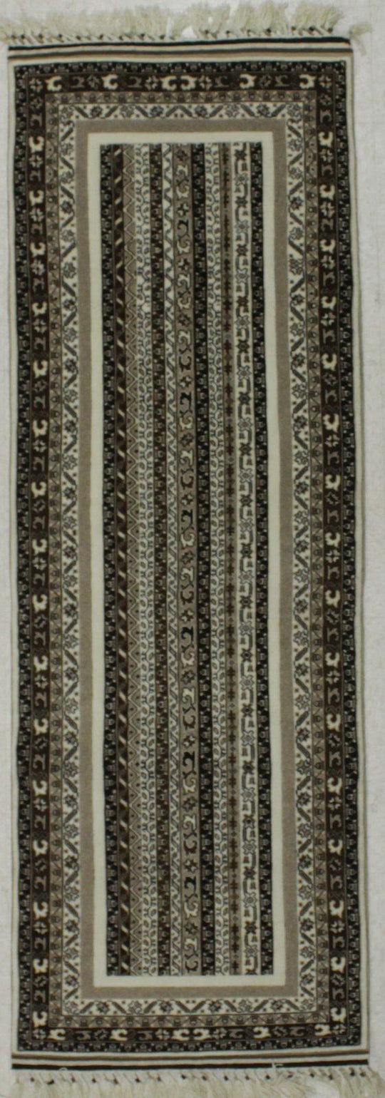 3x8 Brown and Ivory Turkish Tribal Rug