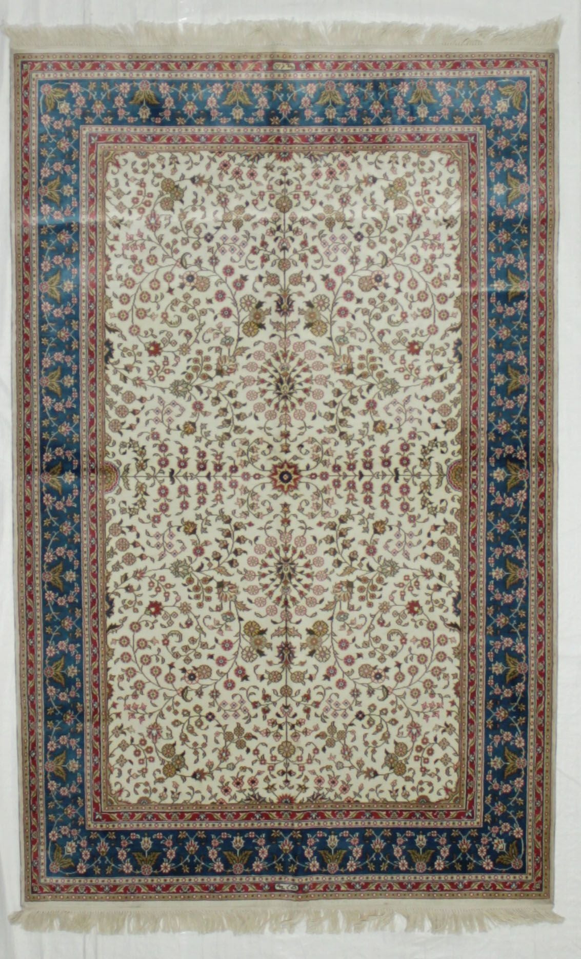 4x6 Ivory And Blue Turkish Silk Rug