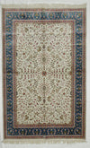 4x6 Ivory And Blue Turkish Silk Rug