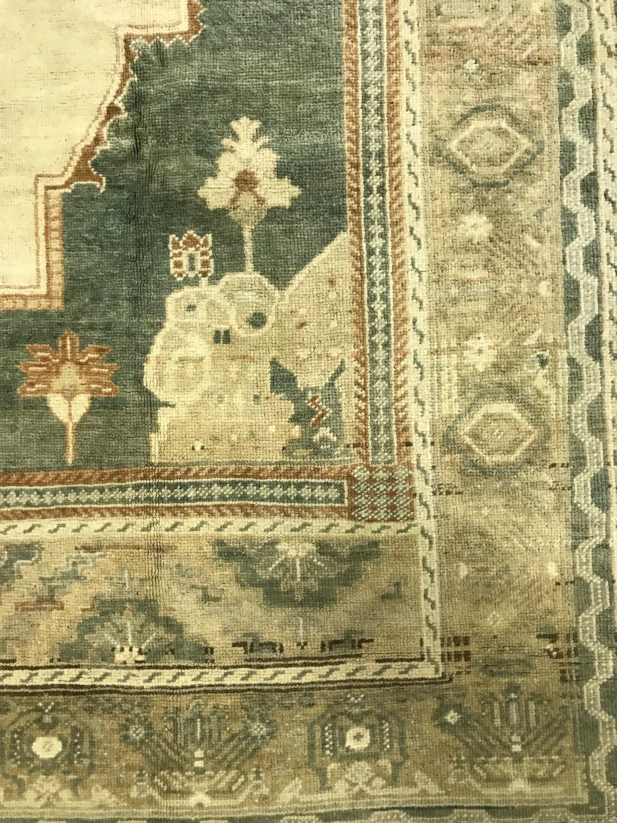 6x11 Green and Beige Turkish Tribal Rug