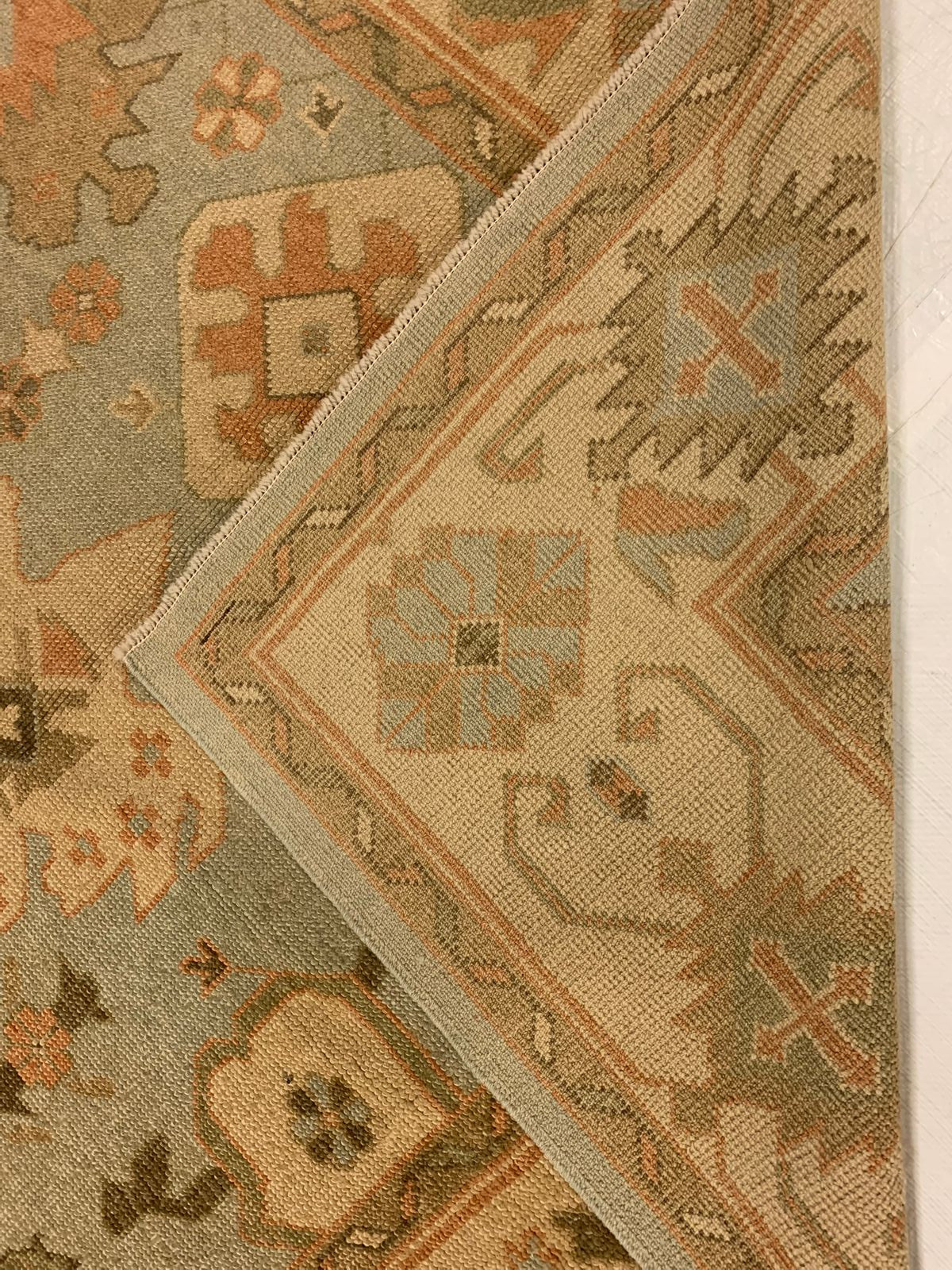 7x10 Blue and Beige Turkish Oushak Rug