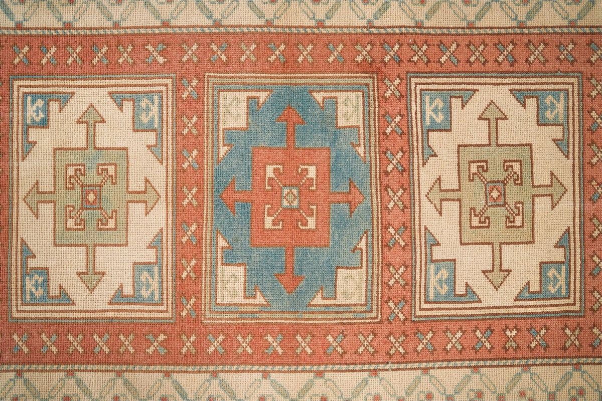 3x4 Beige and Red Turkish Tribal Rug