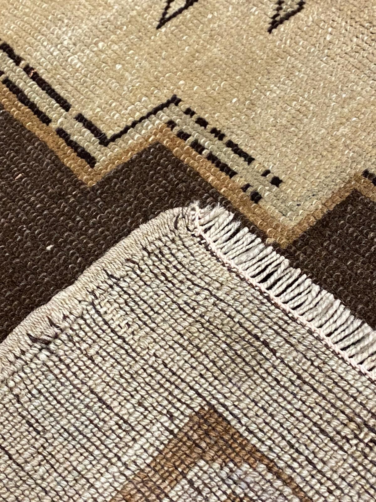 4x8 Ivory and Brown Turkish Tribal Rug