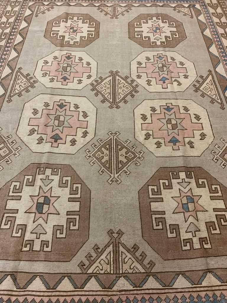 9x12 Ivory and Brown Turkish Tribal Rug