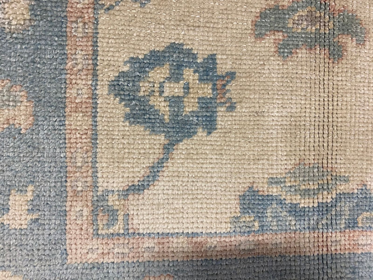 4x6 Ivory and Blue Turkish Oushak Rug