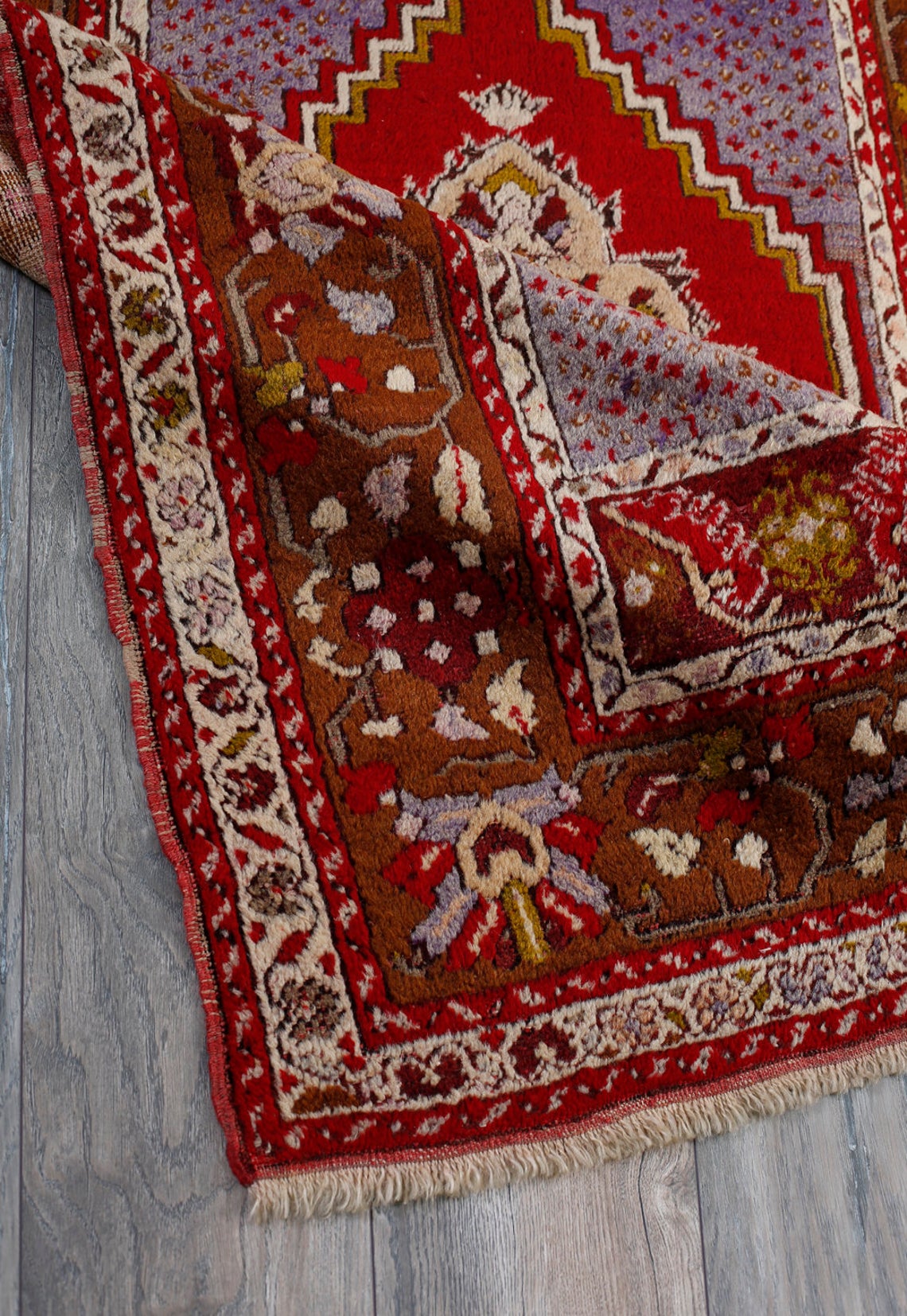 4x5 Red and Brown Turkish Tribal Rug