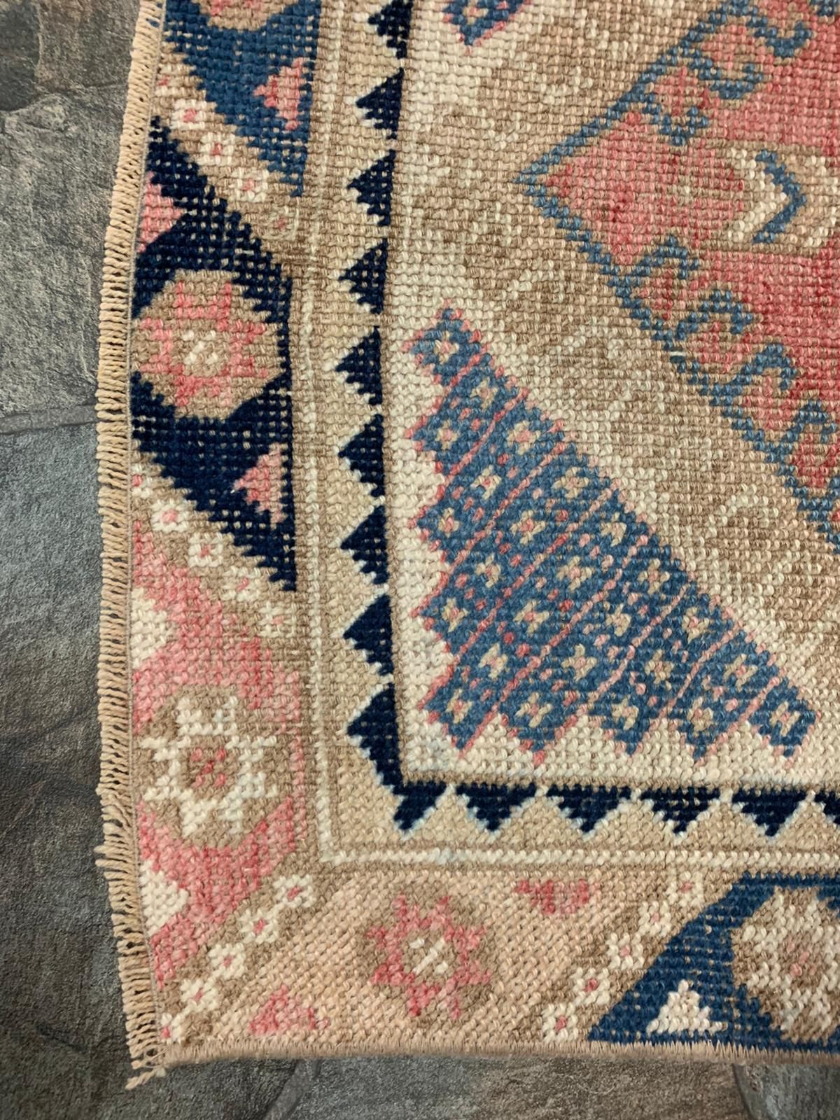 2x9 Pink and Navy Turkish Tribal Runner