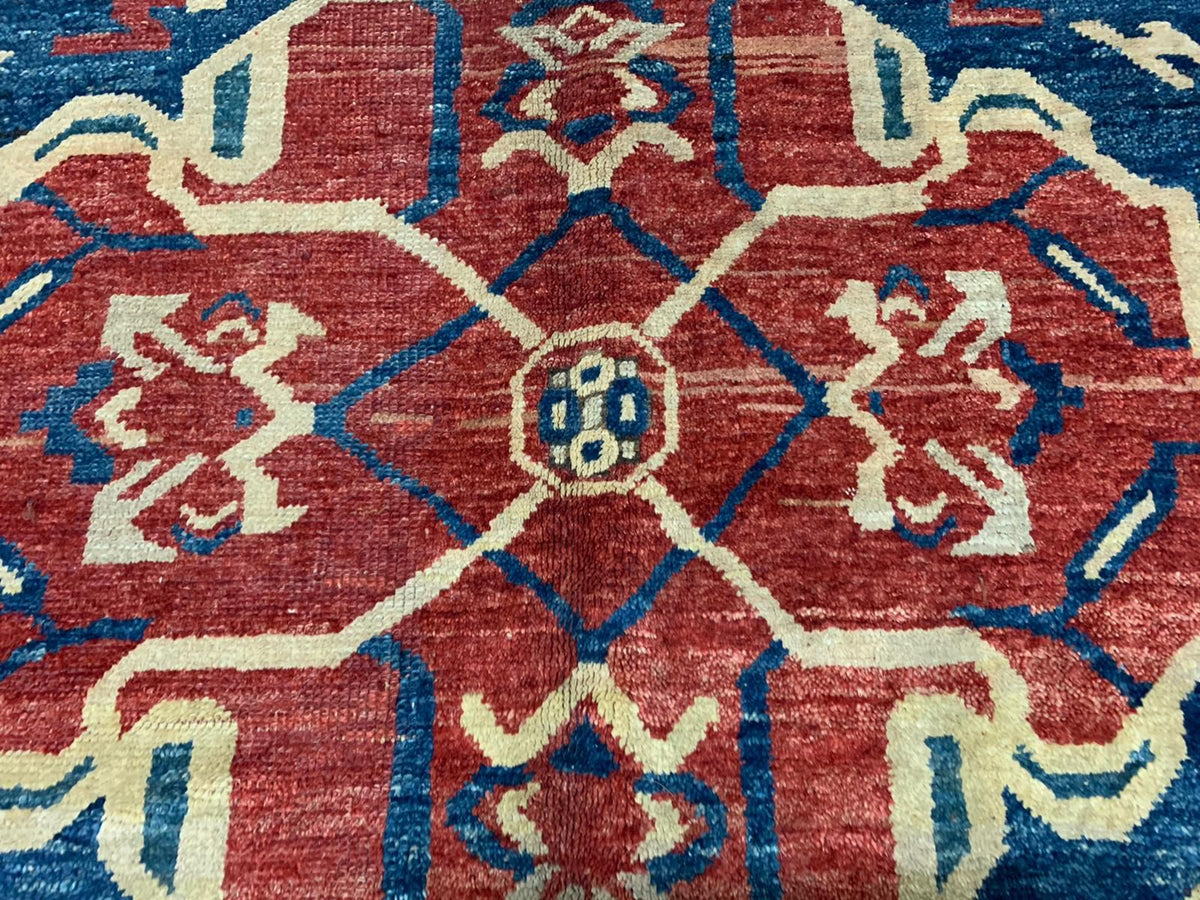 6x8 Ivory and Navy Kazak Tribal Rug