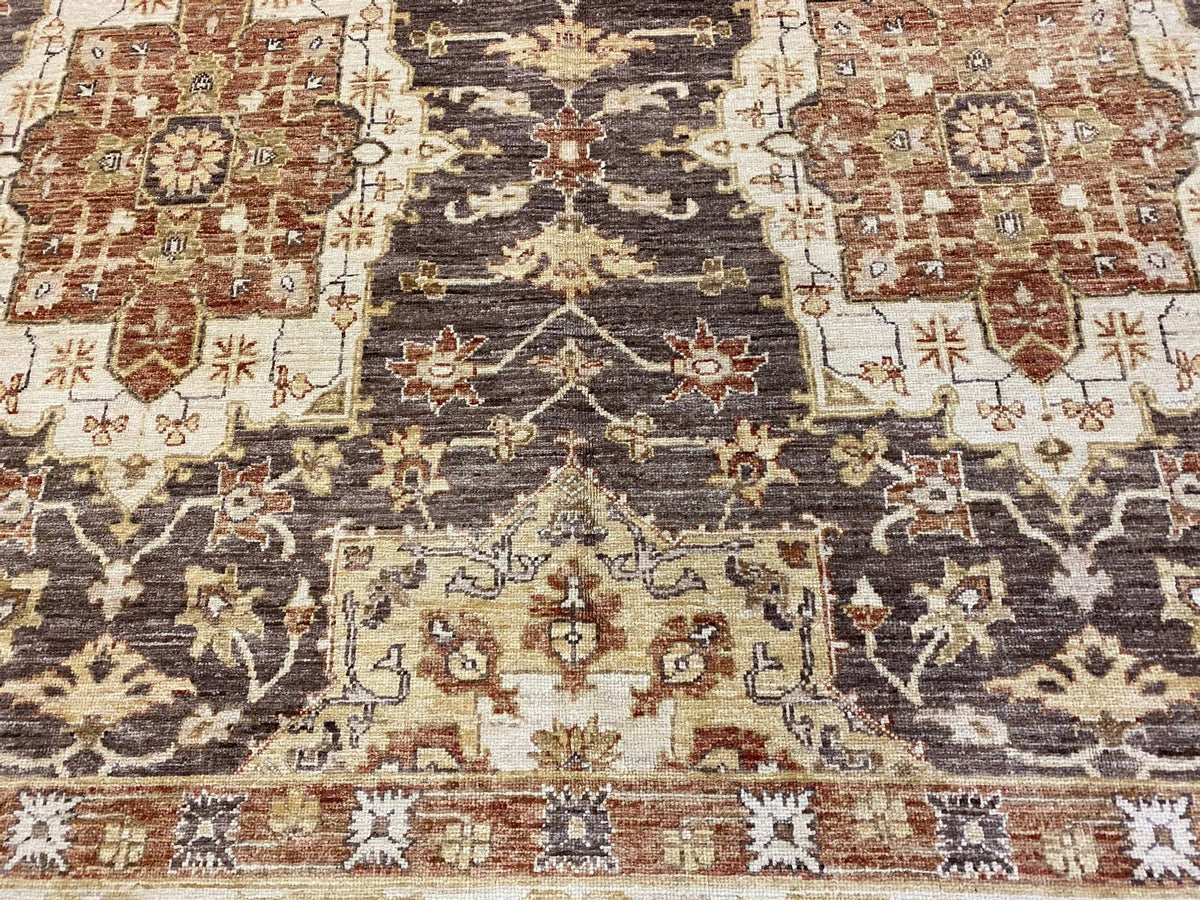 8x10 Brown and Ivory Turkish Oushak Rug