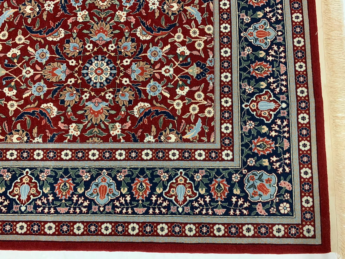 7x10 Red and Navy Turkish Silk Rug
