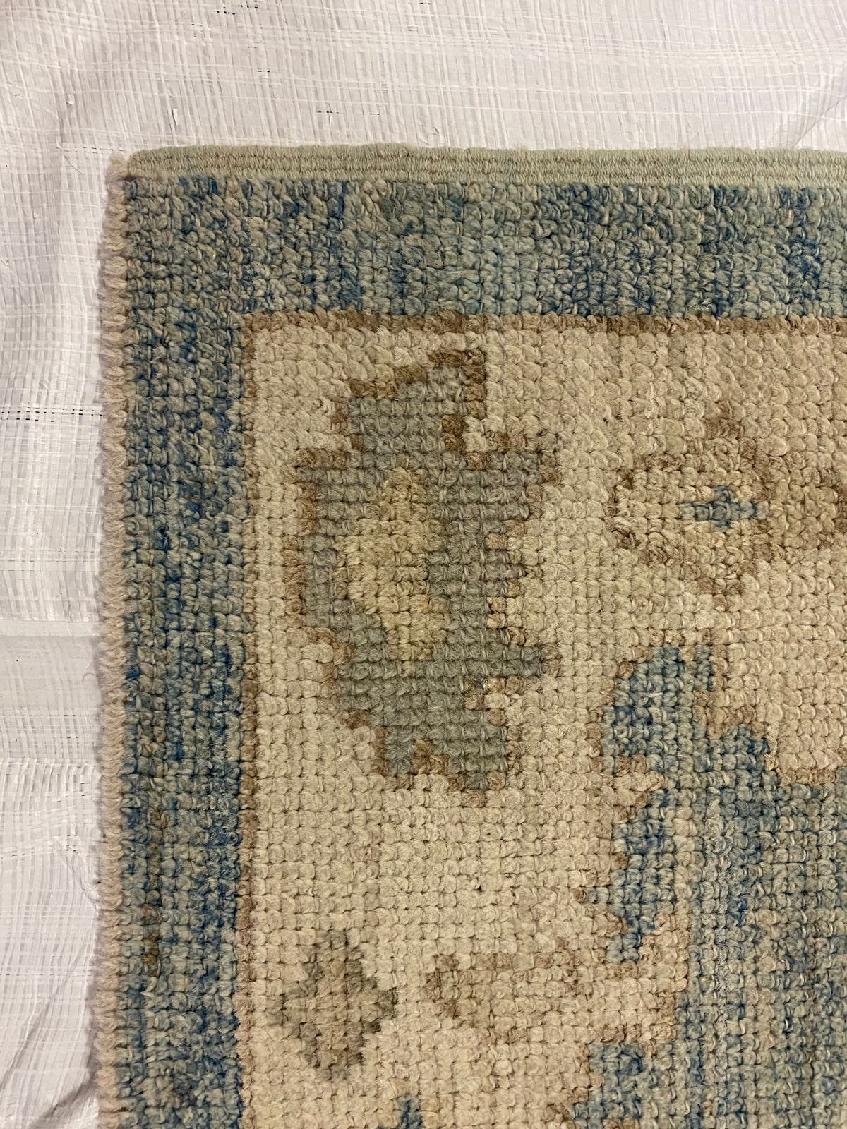 3x10 Blue and Ivory Turkish Oushak Runner