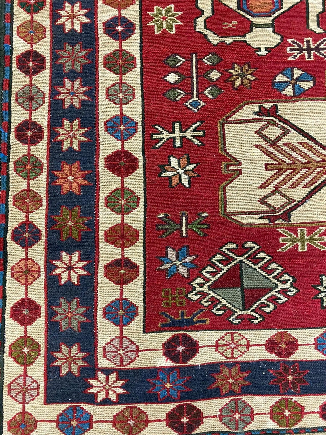 4x7 Red and Navy Turkish Patchwork Rug
