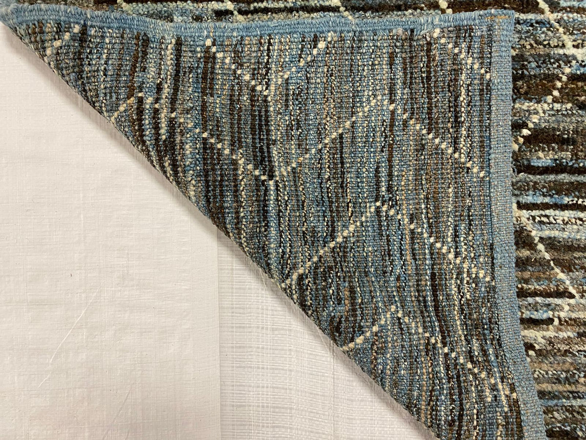 3x10 Blue and Brown Modern Contemporary Runner