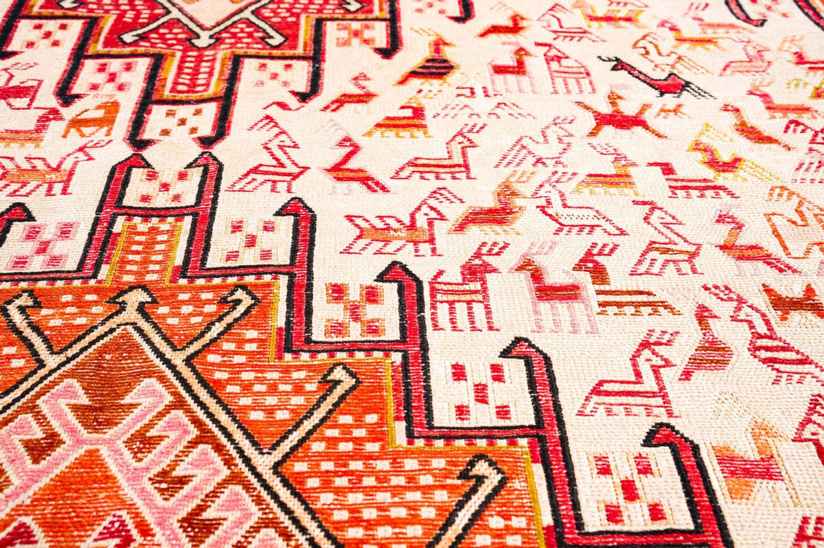 7x9 Red and Beige Turkish Patchwork Rug