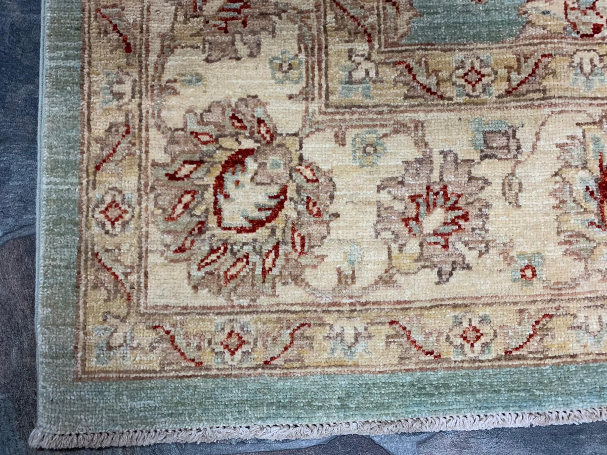 6x8 Green and Ivory Turkish Oushak Rug