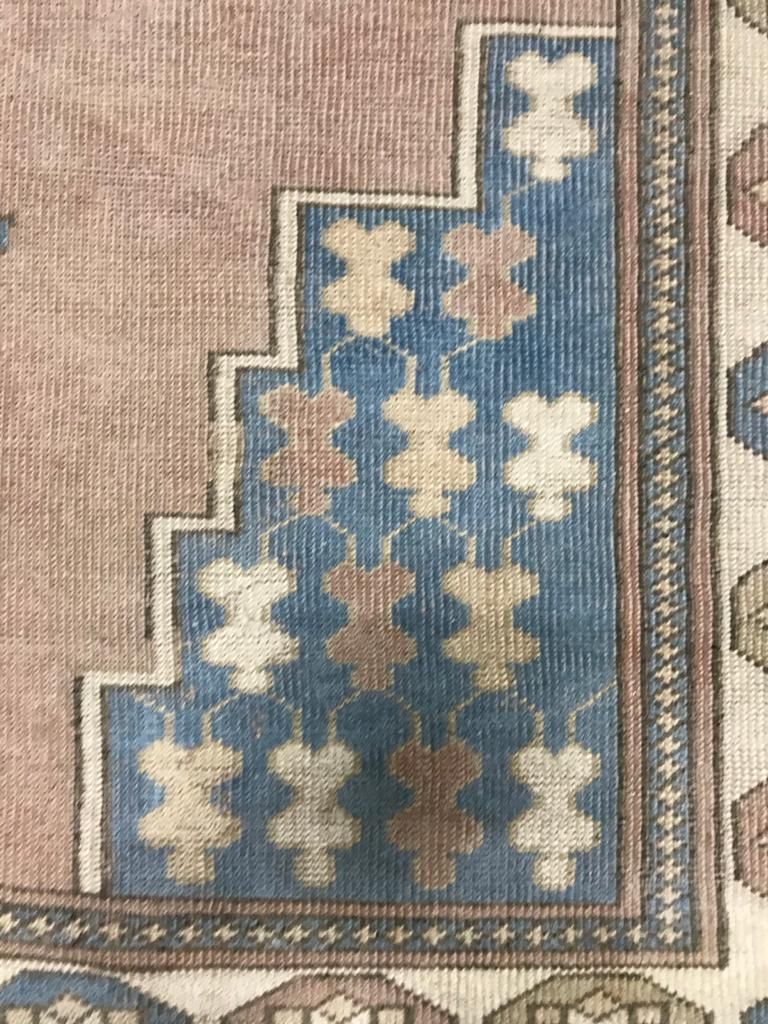 6x8 Beige and Blue Turkish Tribal Rug