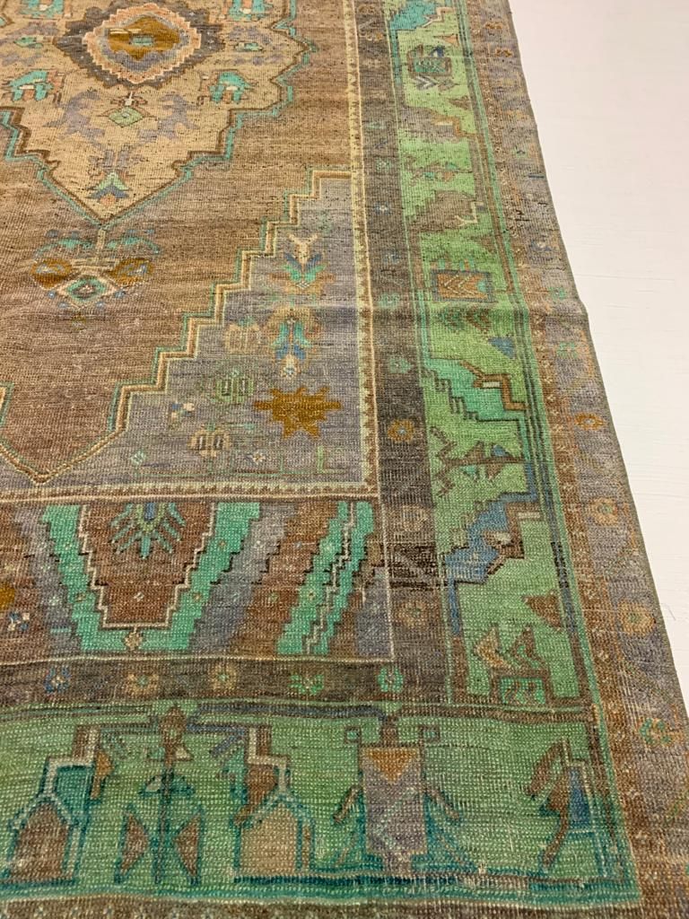 5x9 Brown and Green Turkish Tribal Rug