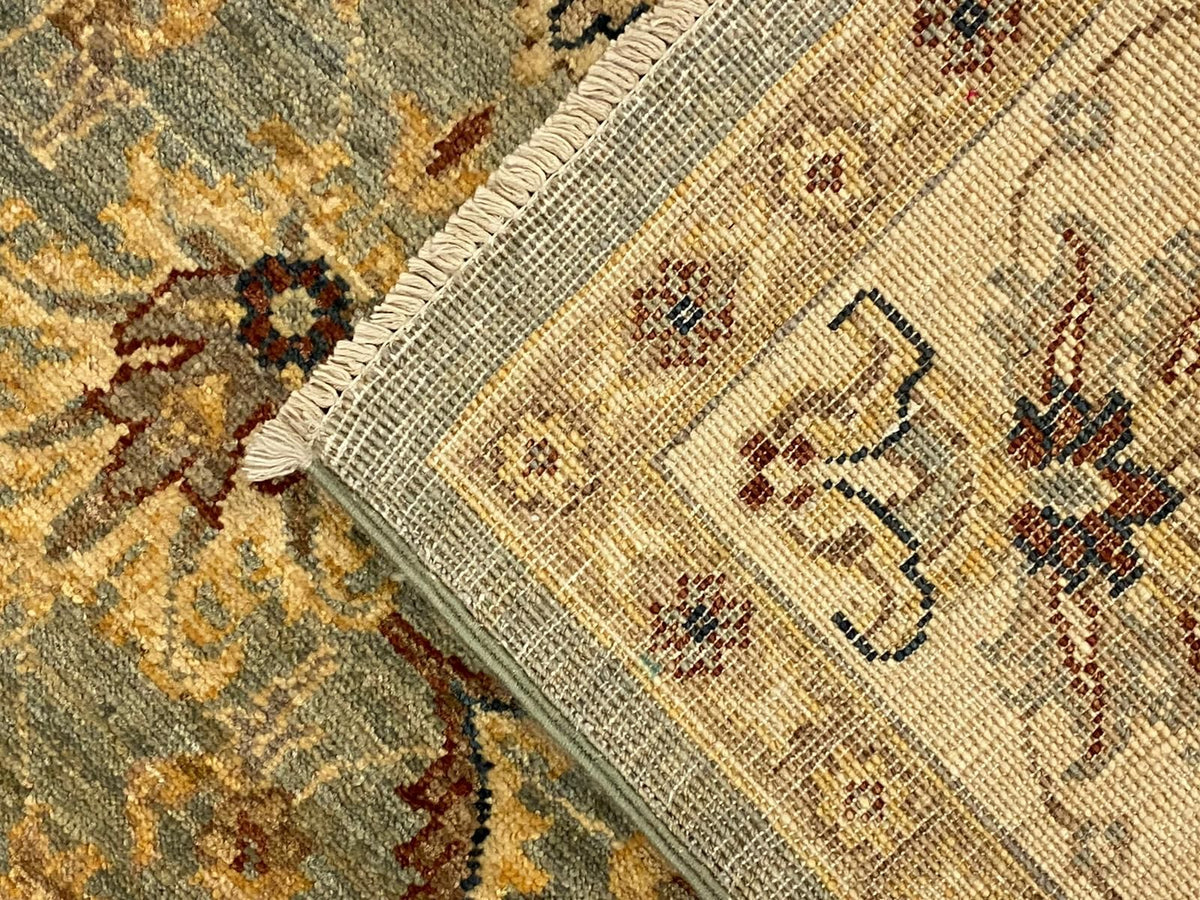 6x8 Blue and Ivory Turkish Oushak Rug