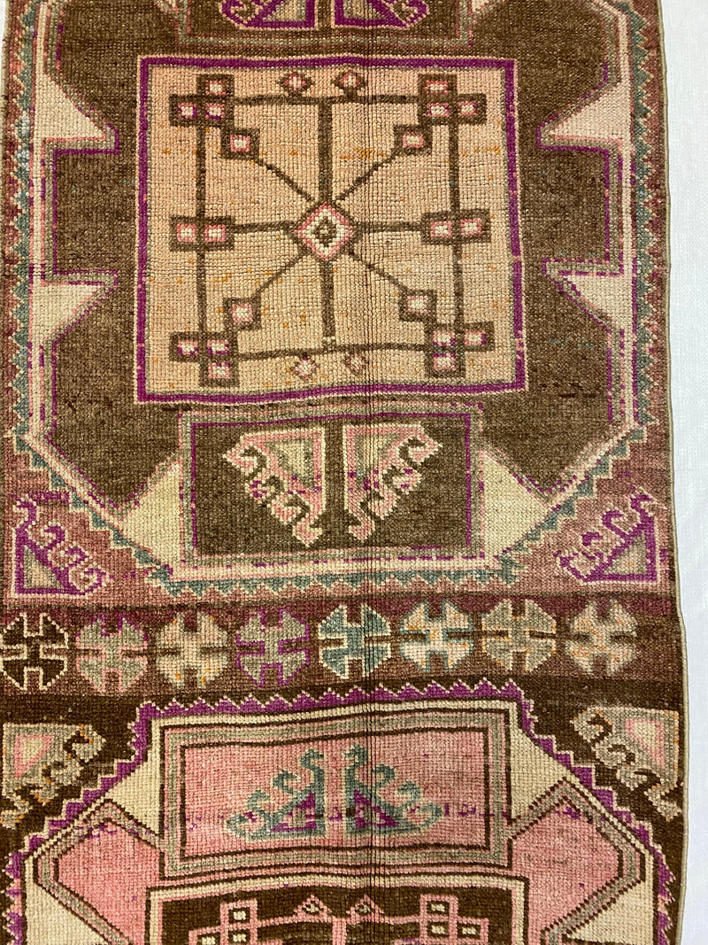 3x12 Brown and Pink Turkish Tribal Runner