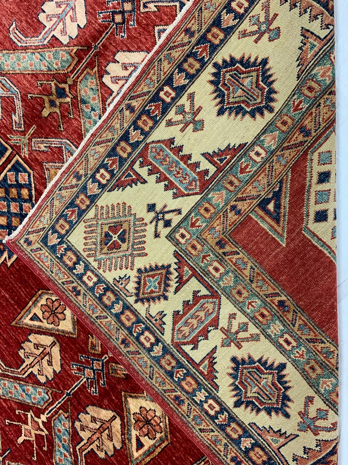 8x10 Red and Ivory Kazak Tribal Rug