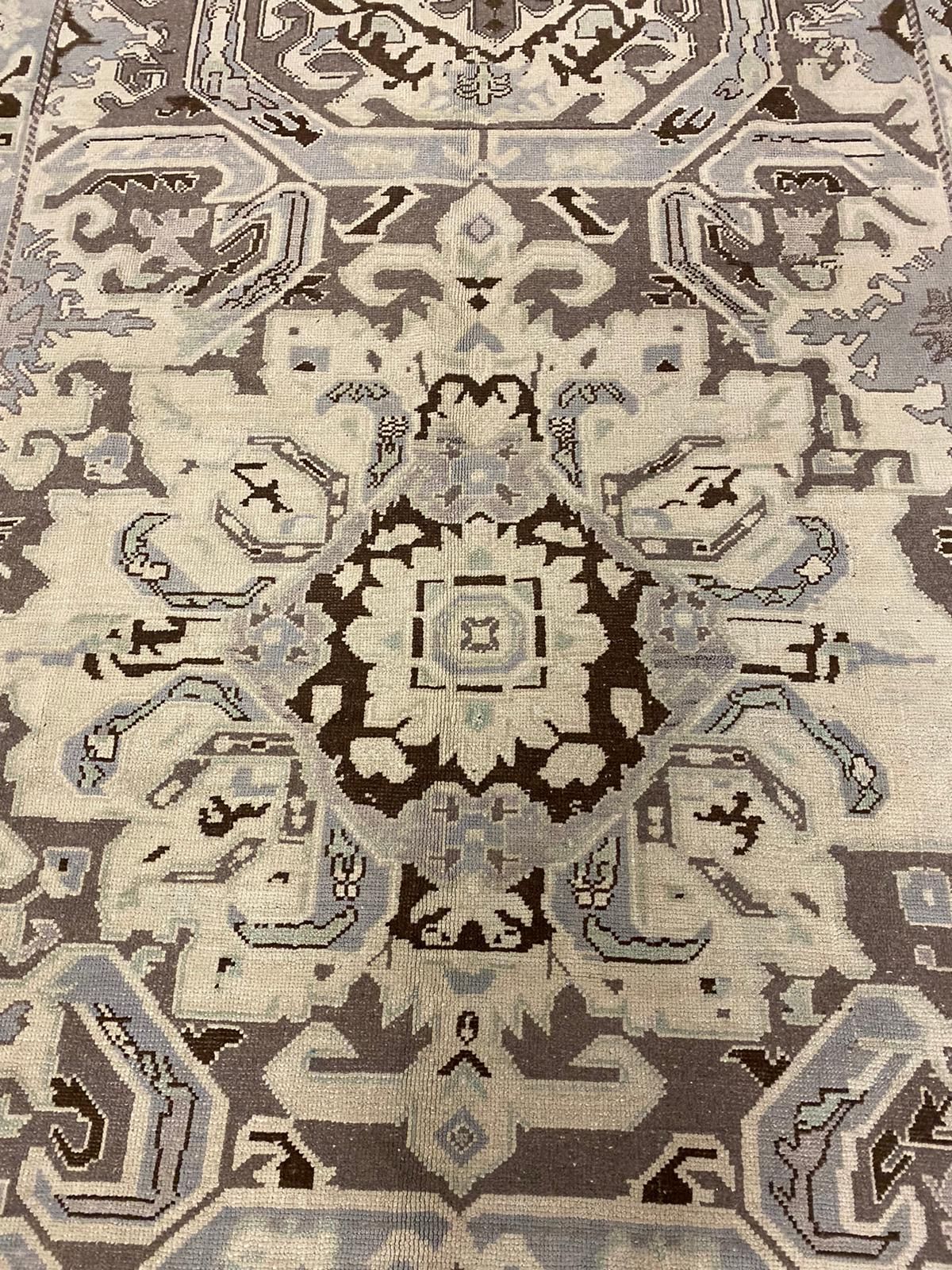 6x9 Ivory and Purple Turkish Tribal Rug