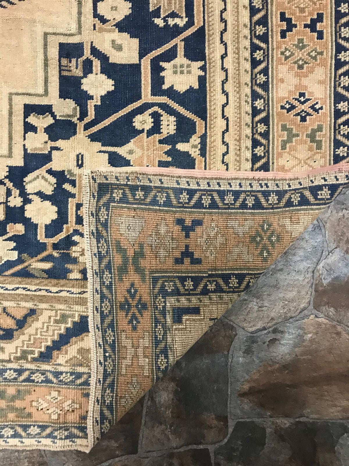 6x10 Blue and Beige Turkish Tribal Rug