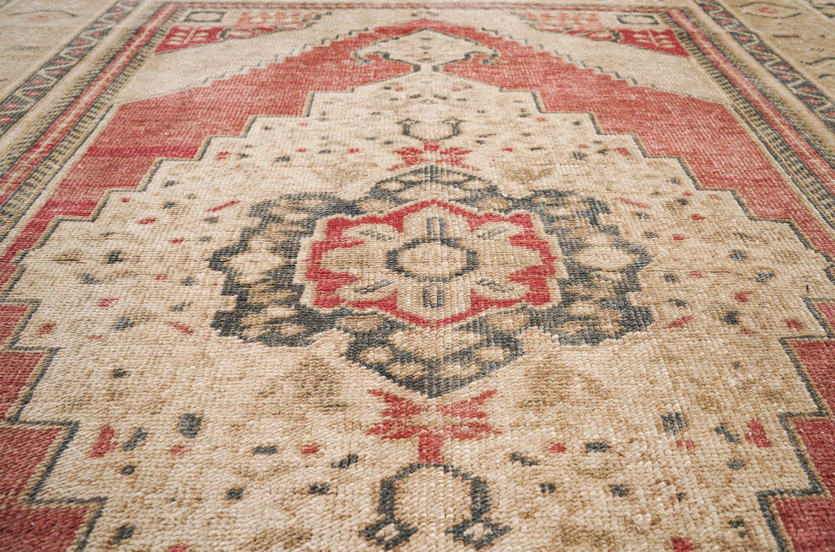 4x6 Red and Beige Turkish Tribal Rug
