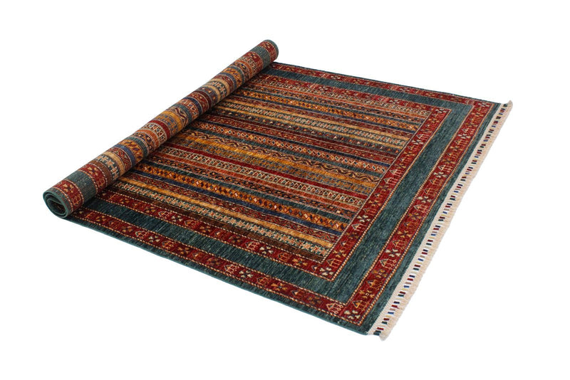 5x7 Green and Multicolor Turkish Tribal Rug