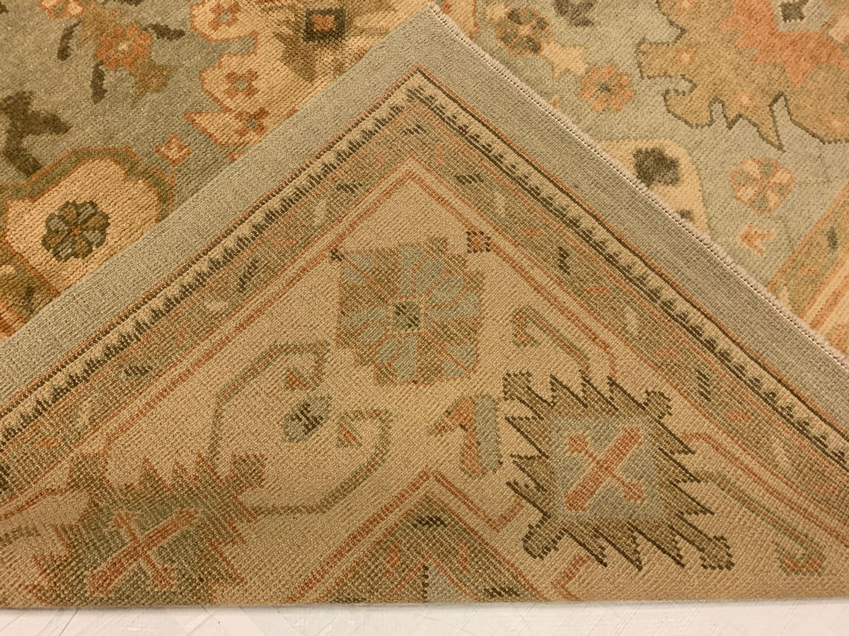 7x11 Blue and Ivory Turkish Oushak Rug
