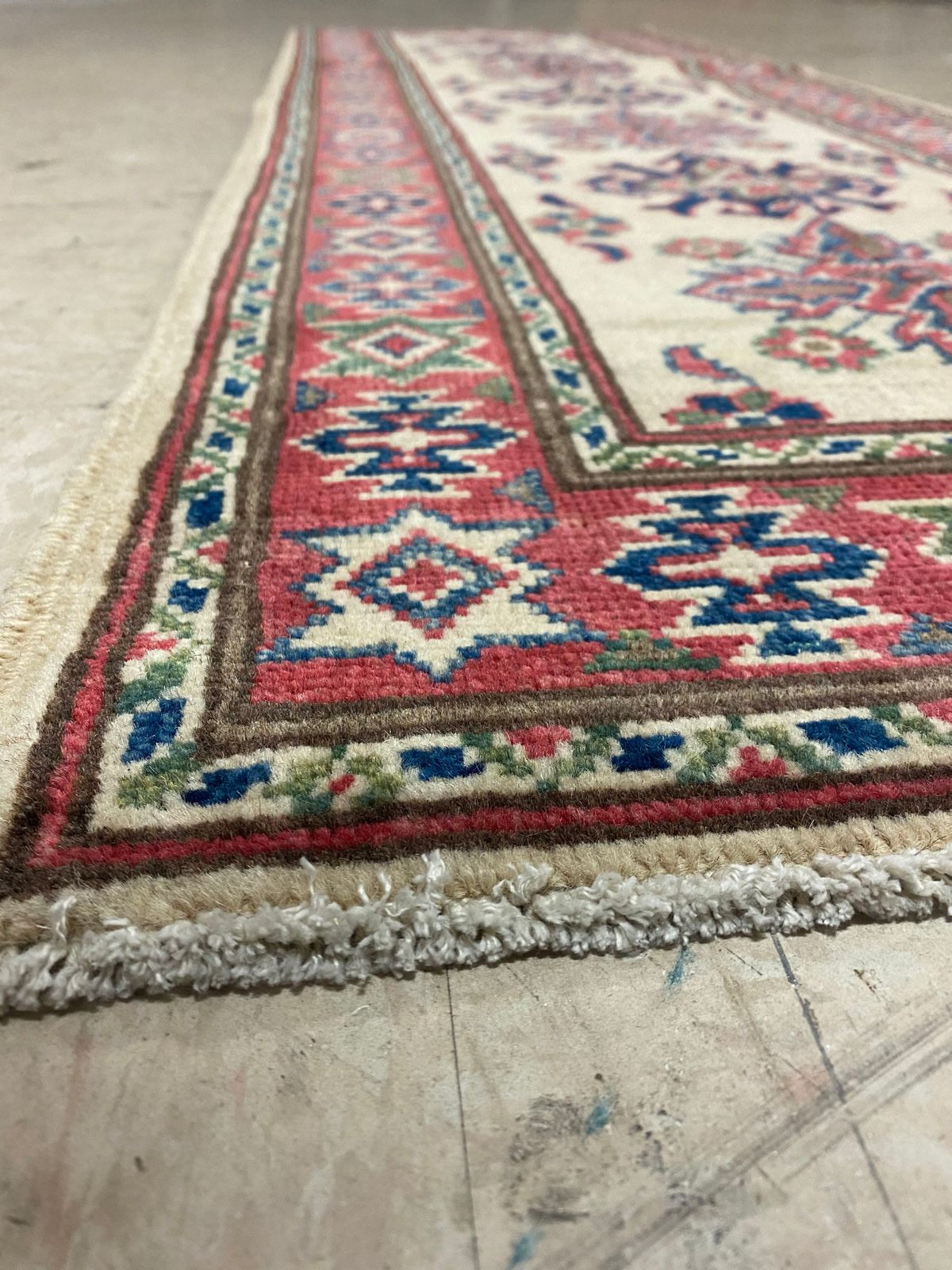 2x6 Ivory and Red Kazak Tribal Runner