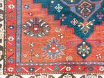 Vintage Handmade 4x6 Red and Navy Anatolian Caucasian Tribal Distressed Area Rug