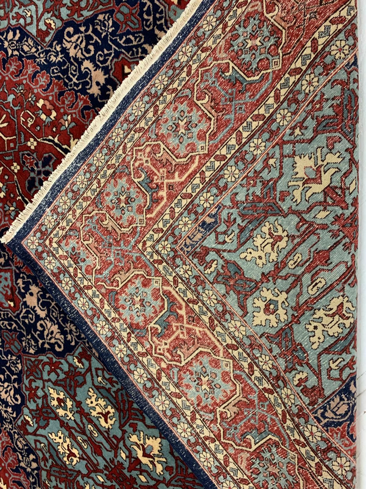 7x10 Navy and Red Turkish Silk Rug