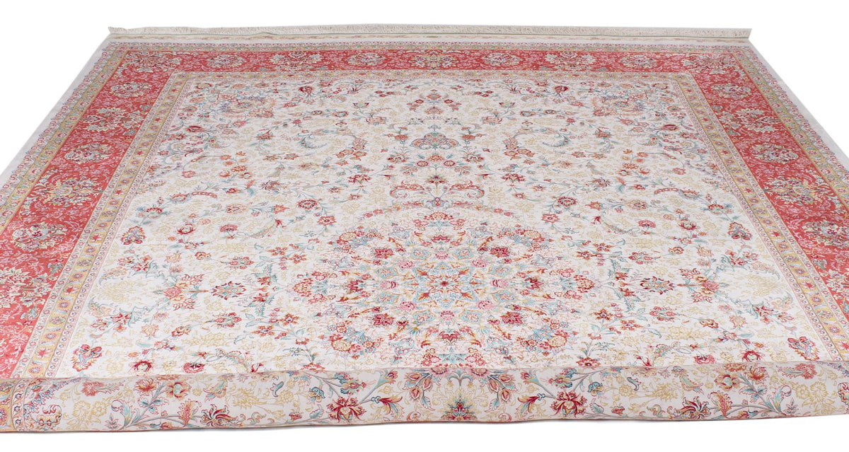 8x12 Ivory and pınk Turkish Silk Rug