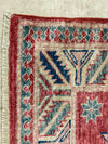 3x10 Red and Ivory Kazak Tribal Rug